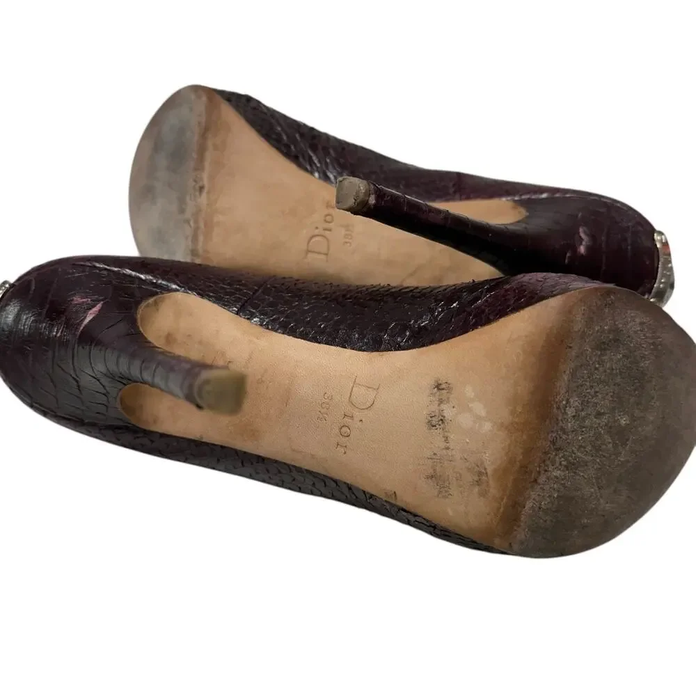 Christian Dior Womens Pumps Size 8.5 Python Leather Peep Toe Amethyste 2008 - Picture 7 of 11